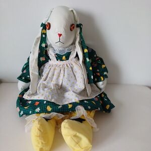 Handcraft Country Bunny in Green Floral Dress with Yellow Booties 26"